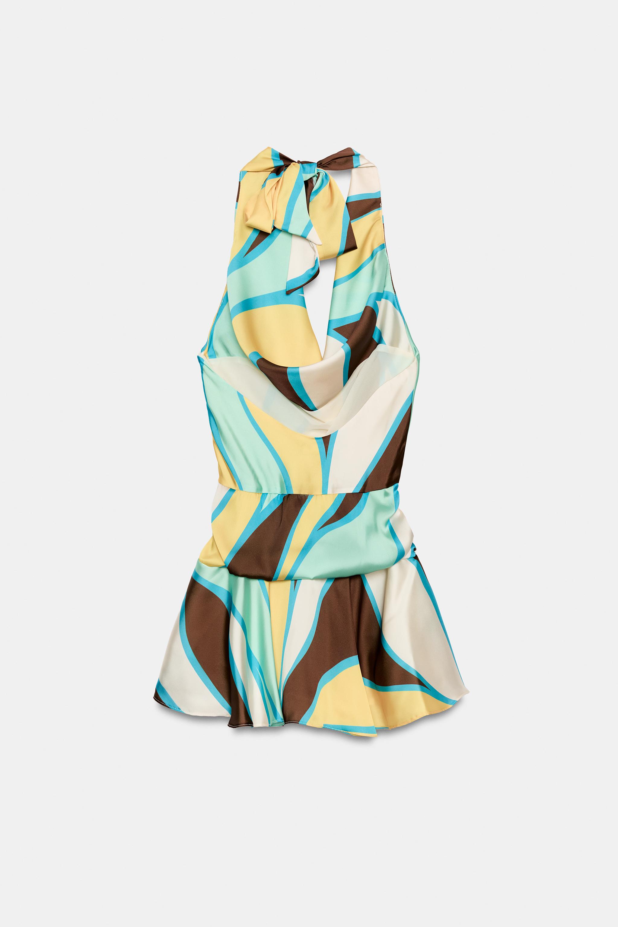 PRINTED HALTER MINI DRESS